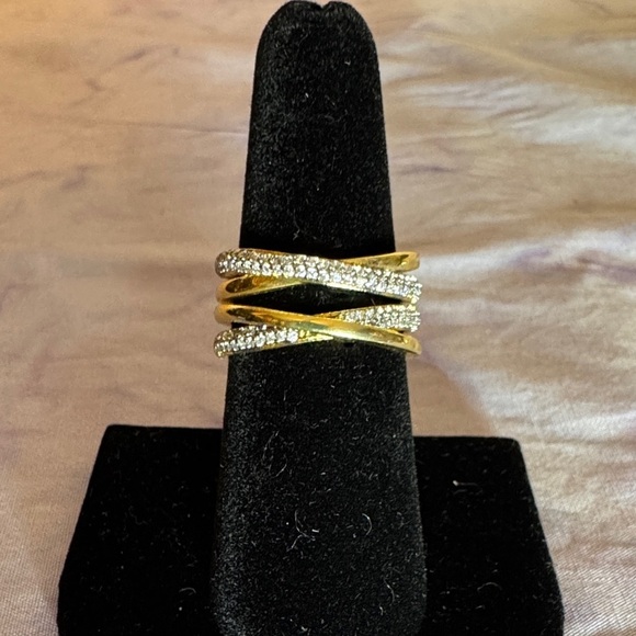 Jewelry - Gold-Tone Multi-Band Crystal Crossover Ring - Gold